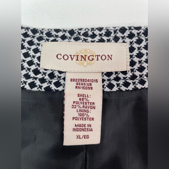 Covington Black and White Geometric Pattern Crew Neck Blazer Jacket Size XL - Picture 3 of 7